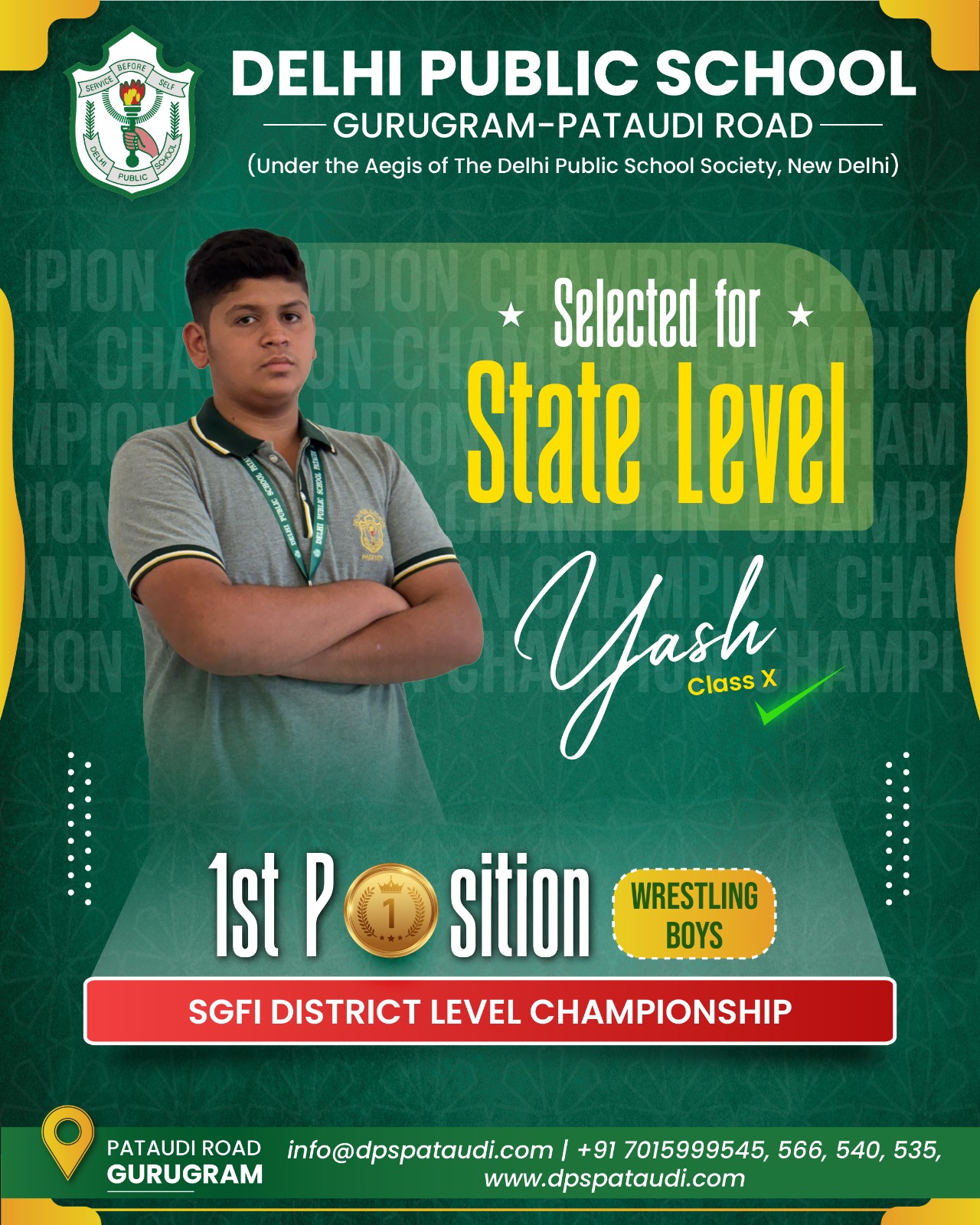 DPS Pataudi the best school in pataudi's Students wins Gold medal in Wrestling